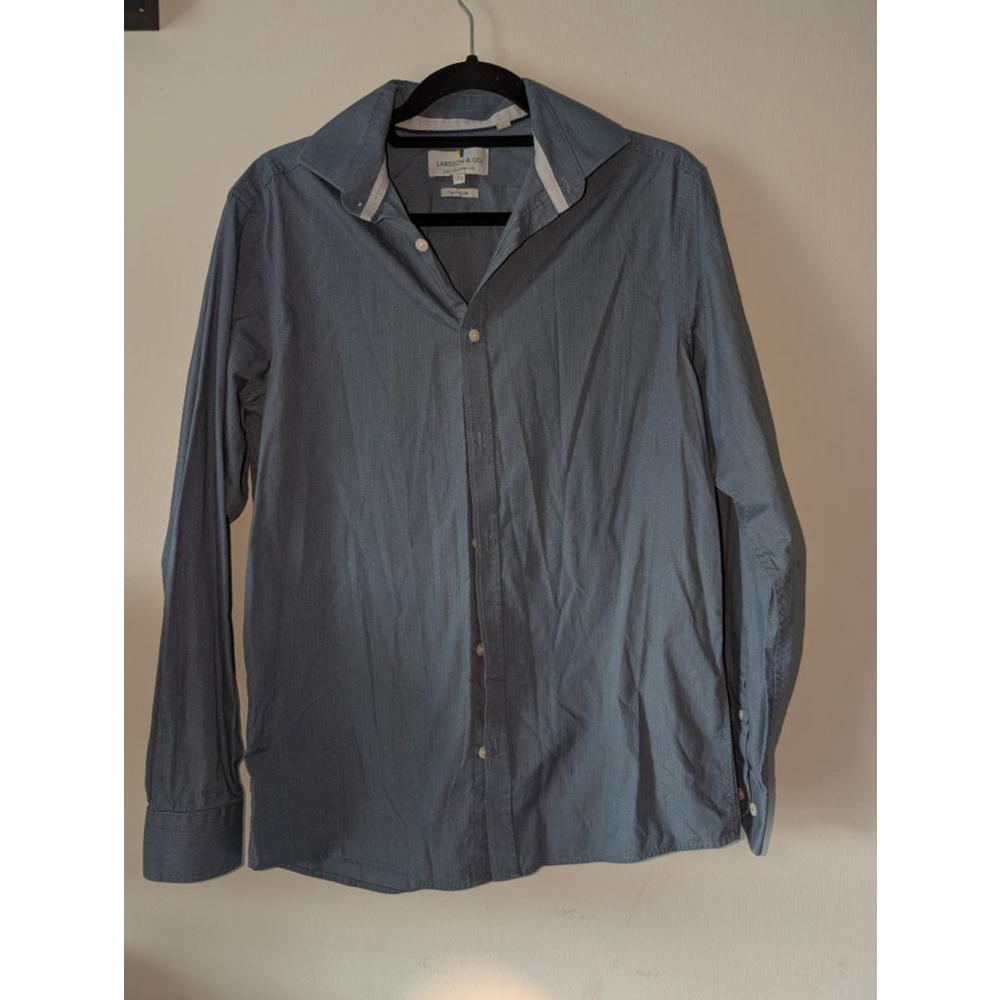 Men's Larsson & Co Blue Casual Button Down Shirt Neck 15.5, MED